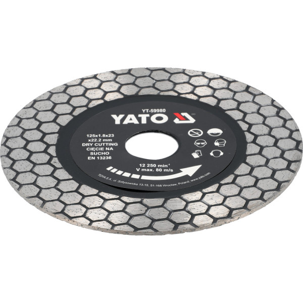Диск відрізний алмазний по фарфору і граніту YATO 125/22.2x1.8мм сухий різ YT-59980 YT-59980