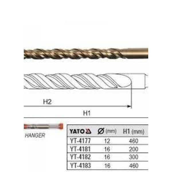 Бур для бетону YATO 16х300/220 мм SDS+ YT-4182 YT-4182
