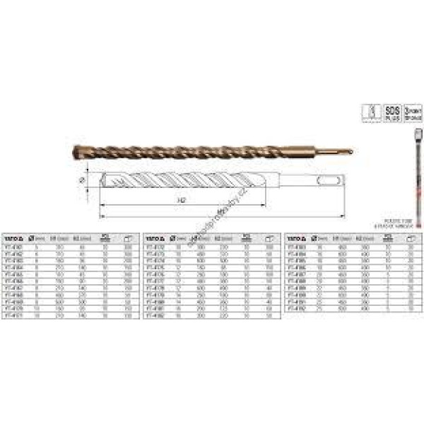 Бур для бетону YATO 25х600/490 мм SDS+ YT-4192 YT-4192
