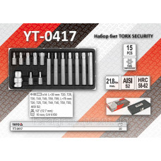 Набір біт TORX SECURITY Т20-Т55 з перехідником 1/2 YT-0417