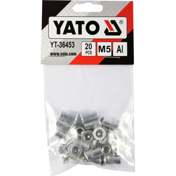 Заклёпки резьбовые алюминиевые YATO; М5, 20 шт. YT-36453